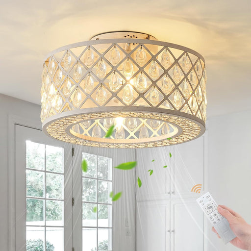 18 in. Crystal Fan Light, Lantern Shaped Industrial Looking Ceiling Fan, Chandelier with Remote Control for Living Room Bedroom Dining Room-1-ErisView