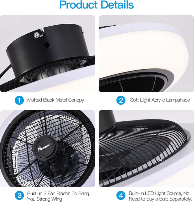 18 in. Enclosed Ceiling Fan, Remote Control Ceiling Fan with Light, Small Caged Low Profile Flush Mount Ceiling Fan for Bedroom Kitchen-8-ErisView