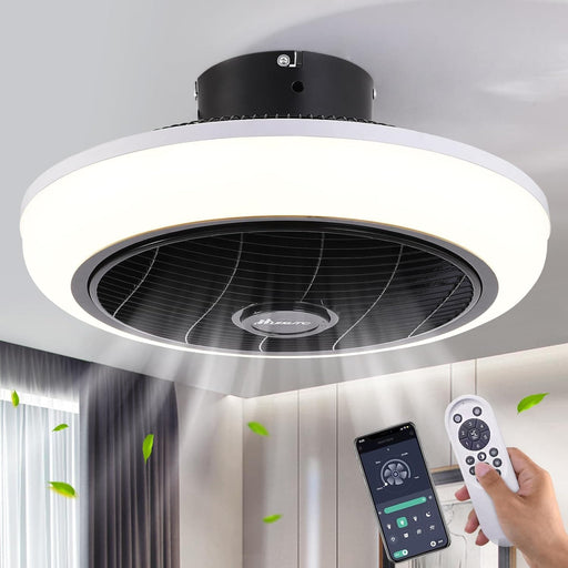 18 in. Enclosed Ceiling Fan, Remote Control Ceiling Fan with Light, Small Caged Low Profile Flush Mount Ceiling Fan for Bedroom Kitchen-1-ErisView
