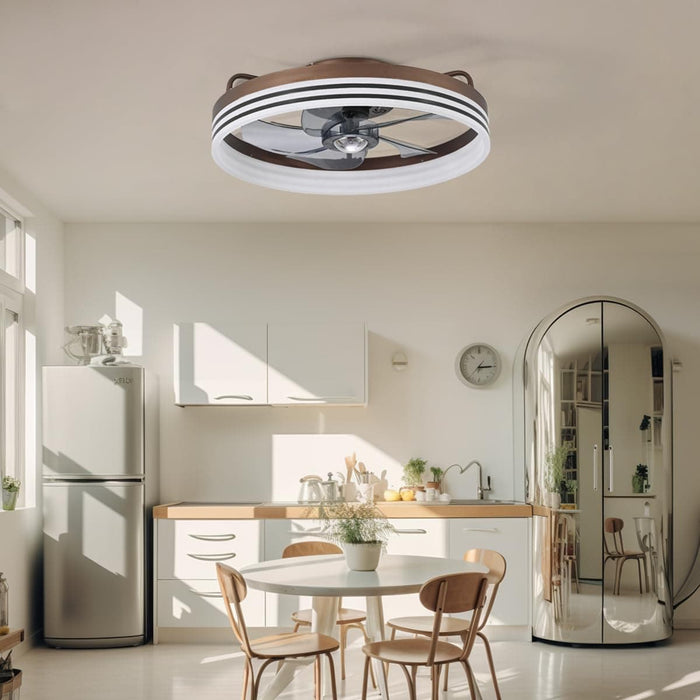 18 in. Flush Mount Low Profile Ceiling Fan with Lights and Remote, Indoor Brown Modern Ceiling Fan Light, 5 Blades Reversible LED Dimmable Ceiling Fan-2-ErisView