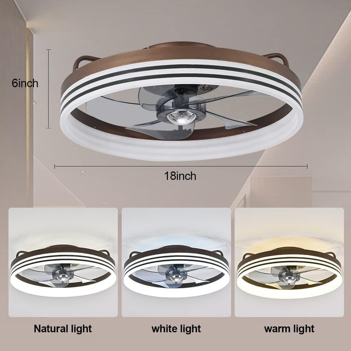 18 in. Flush Mount Low Profile Ceiling Fan with Lights and Remote, Indoor Brown Modern Ceiling Fan Light, 5 Blades Reversible LED Dimmable Ceiling Fan-3-ErisView