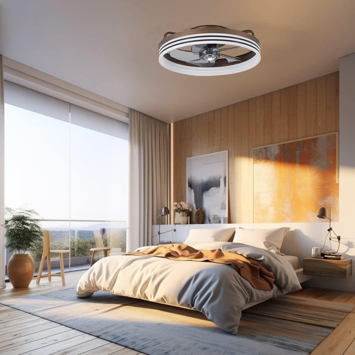 18 in. Flush Mount Low Profile Ceiling Fan with Lights and Remote, Indoor Brown Modern Ceiling Fan Light, 5 Blades Reversible LED Dimmable Ceiling Fan-4-ErisView