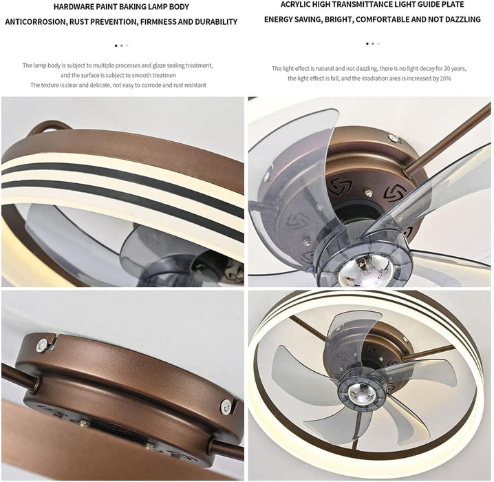 18 in. Flush Mount Low Profile Ceiling Fan with Lights and Remote, Indoor Brown Modern Ceiling Fan Light, 5 Blades Reversible LED Dimmable Ceiling Fan-5-ErisView