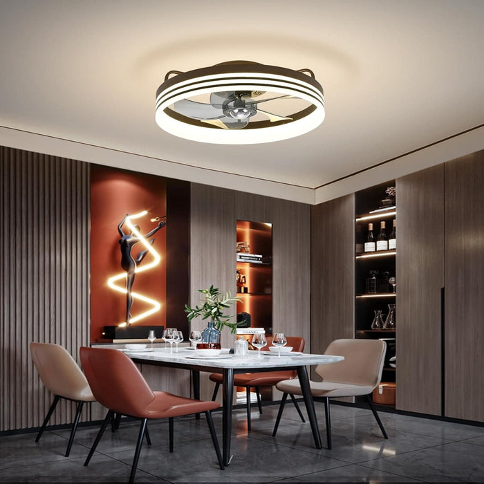 18 in. Flush Mount Low Profile Ceiling Fan with Lights and Remote, Indoor Brown Modern Ceiling Fan Light, 5 Blades Reversible LED Dimmable Ceiling Fan-6-ErisView