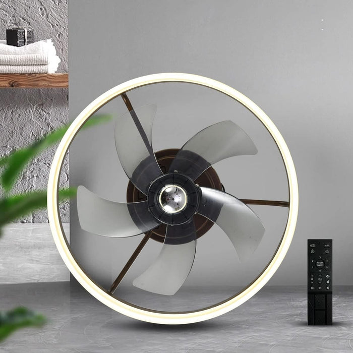 18 in. Flush Mount Low Profile Ceiling Fan with Lights and Remote, Indoor Brown Modern Ceiling Fan Light, 5 Blades Reversible LED Dimmable Ceiling Fan-8-ErisView