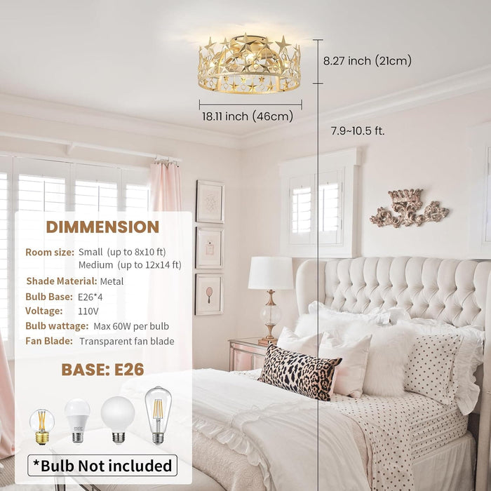 18 in. Gold Ceiling Fan with Lights and Remote Control, Noiseless, Ceiling Fan for Bedroom Living Room Dining Room Nursery Room Kids Room Girl's Room-5-ErisView