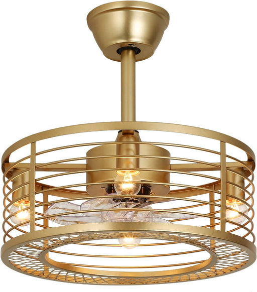 18 in. Reversible Quiet Ceiling Fans, Gold Caged Bladeless Ceiling Fan with Light and Remote, Fandelier Ceiling Fan, Kitchen Fans with Lights-1-ErisView
