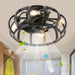 18 in. Small Rustic Bladeless Low Profile Ceiling Fan Light Fixture for Kitchen Living Room, Black Flush Mount Caged Ceiling Fan with Light Remote-1-ErisView