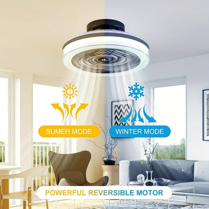 18 in. Smart Bladeless Ceiling fan with LED Light and Remote Control, Semi-Flush Mount LED-RGB Enclosure Ceilig Fan for Living Room Bedroom-ErisView