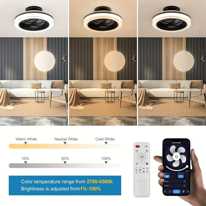 18 in. Smart Bladeless Ceiling fan with LED Light and Remote Control, Semi-Flush Mount LED-RGB Enclosure Ceilig Fan for Living Room Bedroom-ErisView