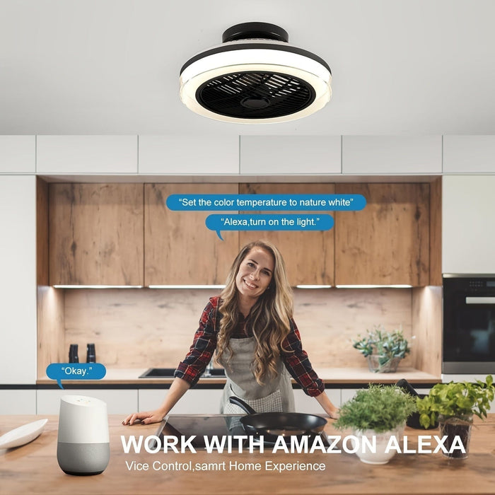 18 in. Smart Bladeless Ceiling fan with LED Light and Remote Control, Semi-Flush Mount LED-RGB Enclosure Ceilig Fan for Living Room Bedroom-ErisView