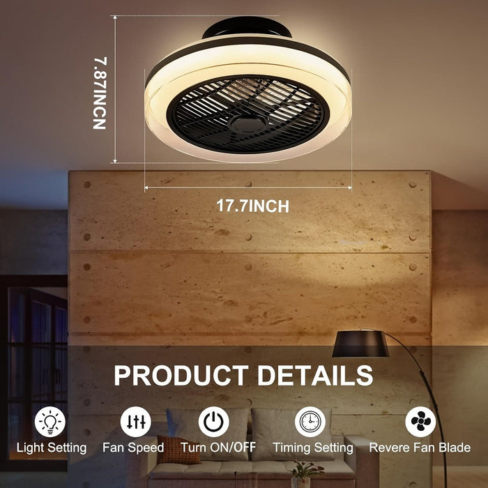 18 in. Smart Bladeless Ceiling fan with LED Light and Remote Control, Semi-Flush Mount LED-RGB Enclosure Ceilig Fan for Living Room Bedroom-ErisView