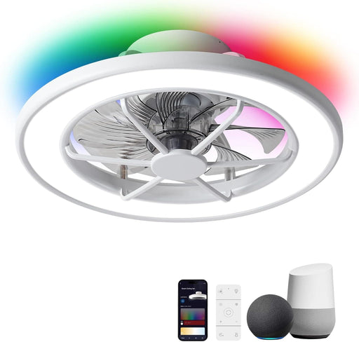18 in. Smart Ceiling Fan with Alexa Google Assistant APP Control, Ceiling Fan on Low Ceiling with Lights, Dimmable LED RGB Bedroom Ceiling Fans-1-ErisView