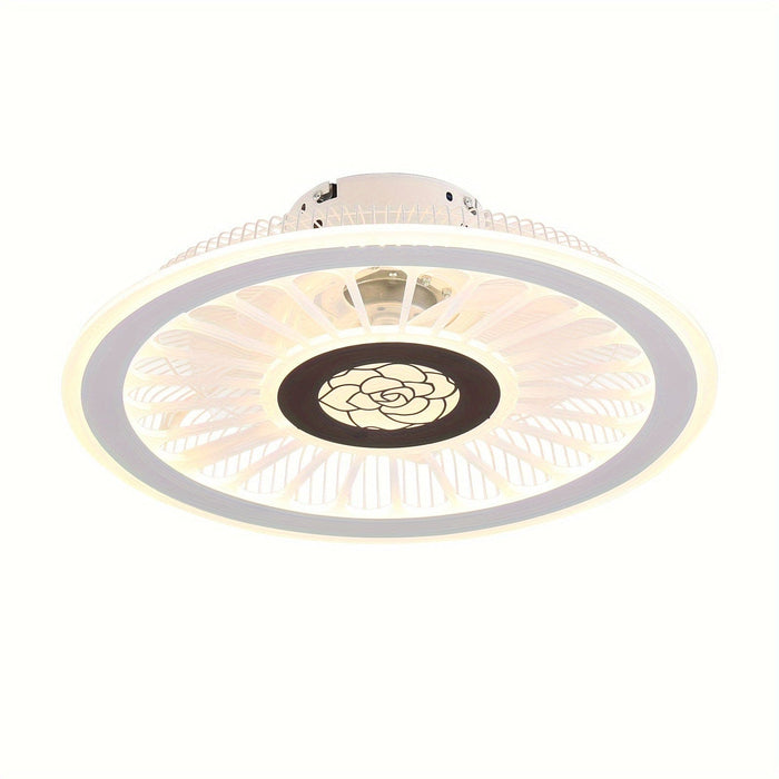 18 in. White Semi-Flush Mount LED Ceiling Fan, Modern Small Bladeless Ceiling Fan Fandelier with for Living Room Kitchen Bedroom-ErisView