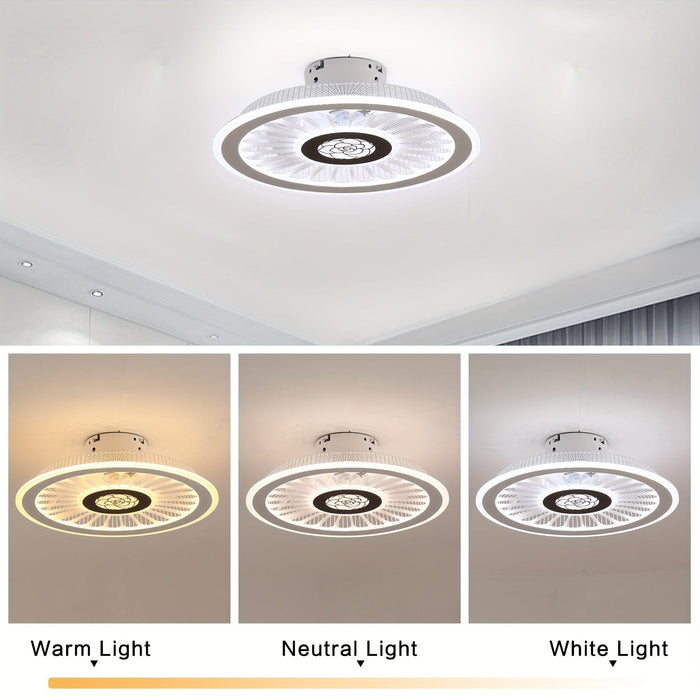 18 in. White Semi-Flush Mount LED Ceiling Fan, Modern Small Bladeless Ceiling Fan Fandelier with for Living Room Kitchen Bedroom-ErisView