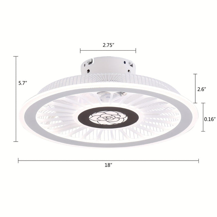 18 in. White Semi-Flush Mount LED Ceiling Fan, Modern Small Bladeless Ceiling Fan Fandelier with for Living Room Kitchen Bedroom-ErisView