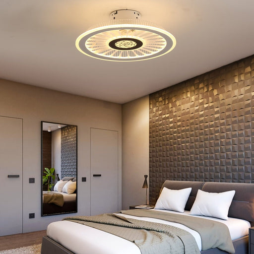 18 in. White Semi-Flush Mount LED Ceiling Fan, Modern Small Bladeless Ceiling Fan Fandelier with for Living Room Kitchen Bedroom-ErisView