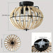 18 in. Boho Style Wooden Beaded Ceiling Light, Globe Shaped White Coastal Flush Mount Light-ErisView