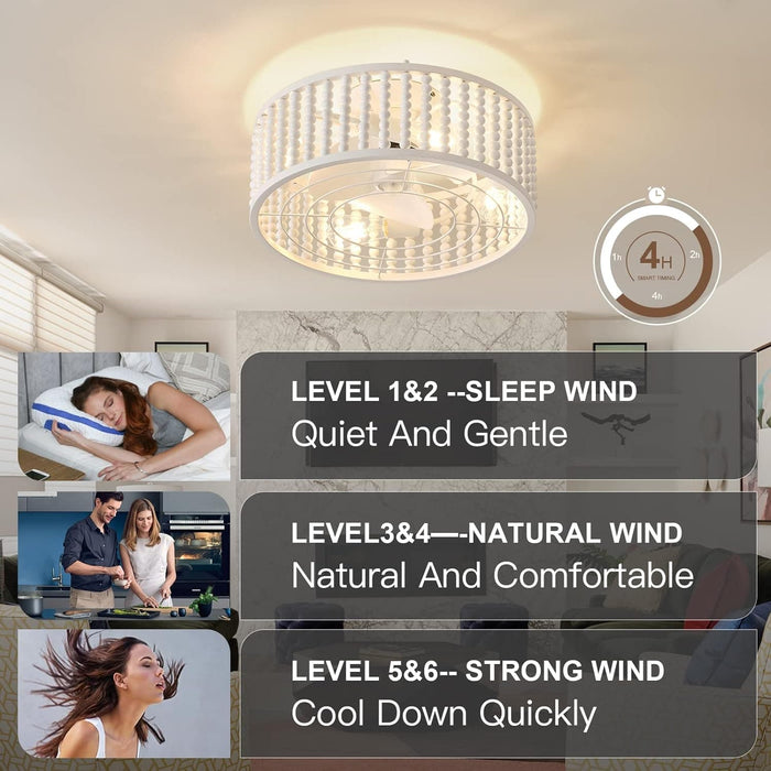 19 in. Beaded Remote Control Ceiling Fan and Light, Bedroom Ceiling Fans, White Reversible Ceiling Fan-3-ErisView