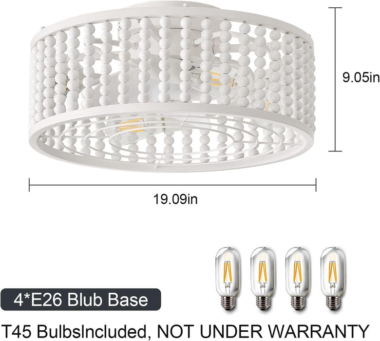 19 in. Beaded Remote Control Ceiling Fan and Light, Bedroom Ceiling Fans, White Reversible Ceiling Fan-5-ErisView