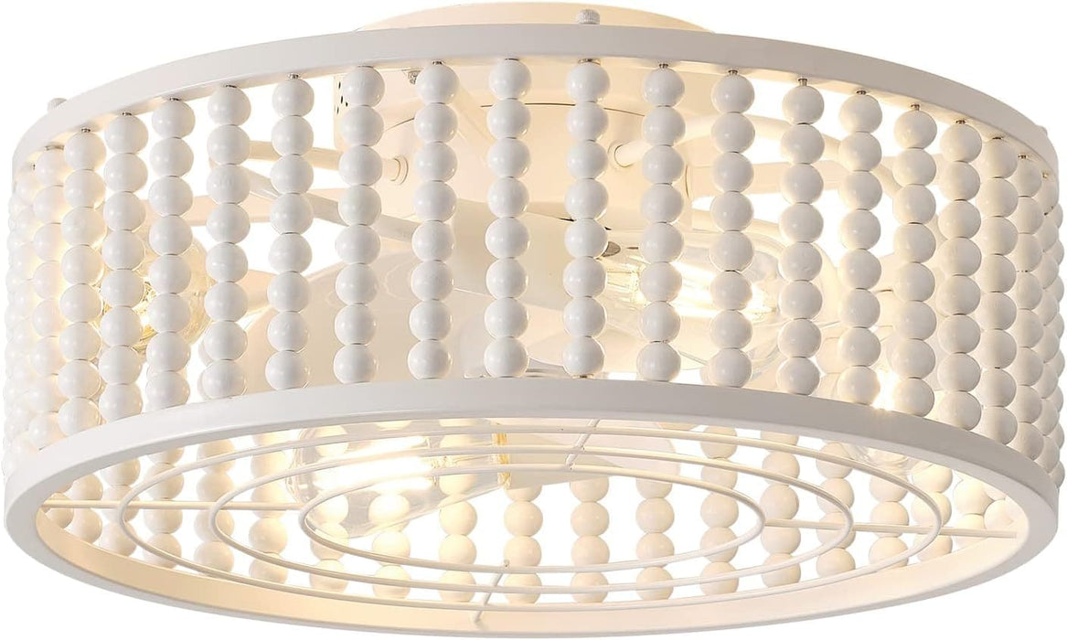 19 in. Beaded Remote Control Ceiling Fan and Light, Bedroom Ceiling Fans, White Reversible Ceiling Fan-1-ErisView