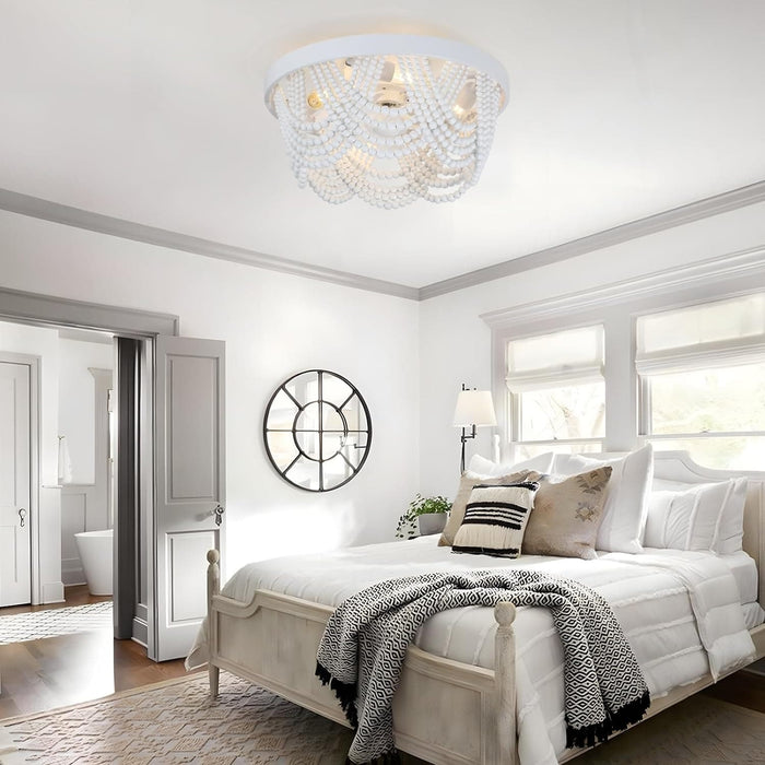 19 in. Caged Flush Mount Ceiling Fan for Bedroom Kitchen Living Room, Boho Wood Beads Remote Ceiling Fan with Light-2-ErisView