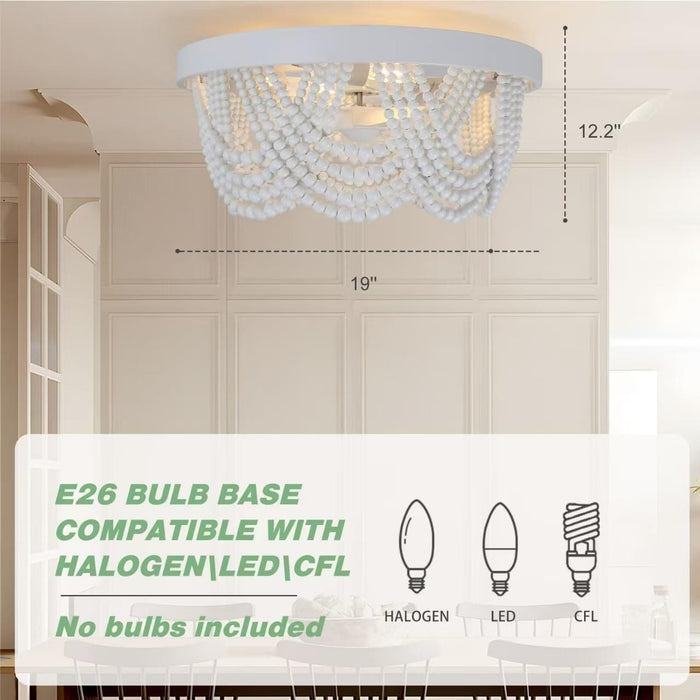 19 in. Caged Flush Mount Ceiling Fan for Bedroom Kitchen Living Room, Boho Wood Beads Remote Ceiling Fan with Light-4-ErisView
