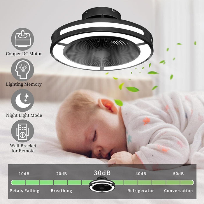 19 in. Enclosed Ceiling Fan with Lights, Flush Mount Bladeless Ceiling Fan and Remote, Low Profile Ceiling Fan for Bedroom Living Room Fan-4-ErisView