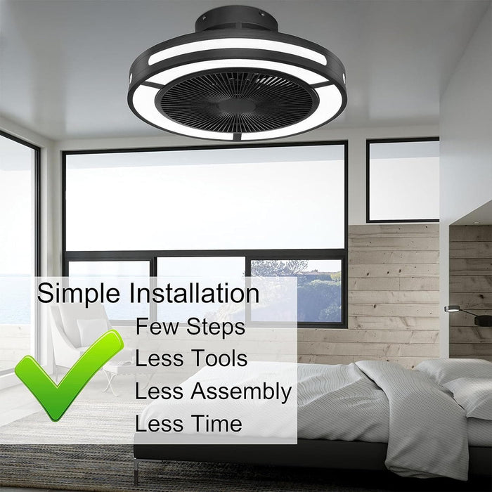 19 in. Enclosed Ceiling Fan with Lights, Flush Mount Bladeless Ceiling Fan and Remote, Low Profile Ceiling Fan for Bedroom Living Room Fan-7-ErisView