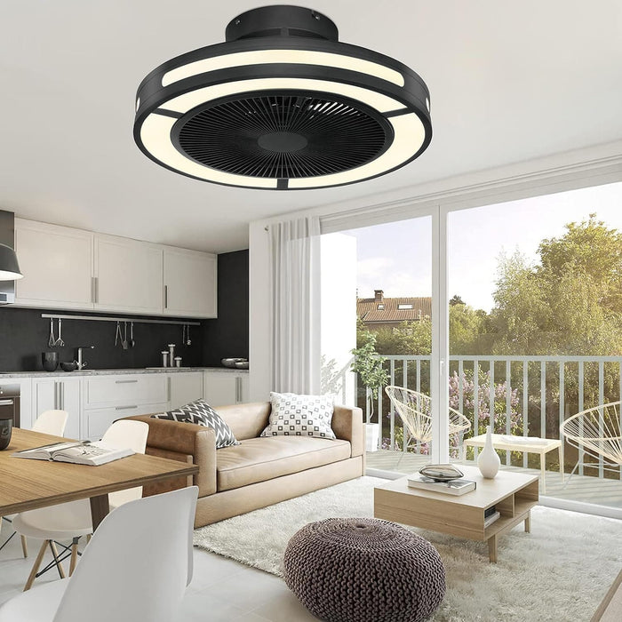 19 in. Enclosed Ceiling Fan with Lights, Flush Mount Bladeless Ceiling Fan and Remote, Low Profile Ceiling Fan for Bedroom Living Room Fan-8-ErisView