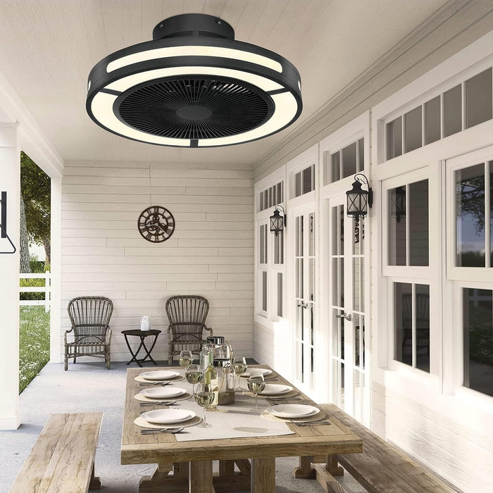19 in. Enclosed Ceiling Fan with Lights, Flush Mount Bladeless Ceiling Fan and Remote, Low Profile Ceiling Fan for Bedroom Living Room Fan-9-ErisView