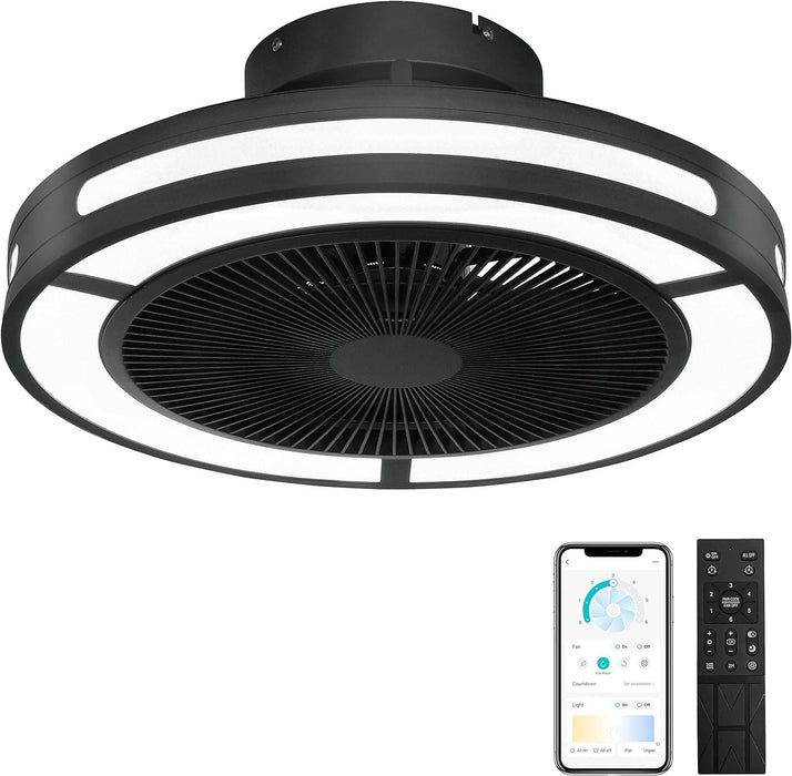 19 in. Enclosed Ceiling Fan with Lights, Flush Mount Bladeless Ceiling Fan and Remote, Low Profile Ceiling Fan for Bedroom Living Room Fan-1-ErisView