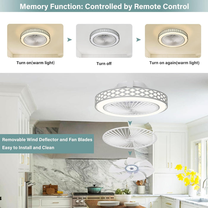 19 in. Modern Flush Mount Ceiling Fan with Light and Remote, Dimmable Low Profile Enclosed Ceiling Fan, Bladeless Ceiling Fan for Living Room-4-ErisView