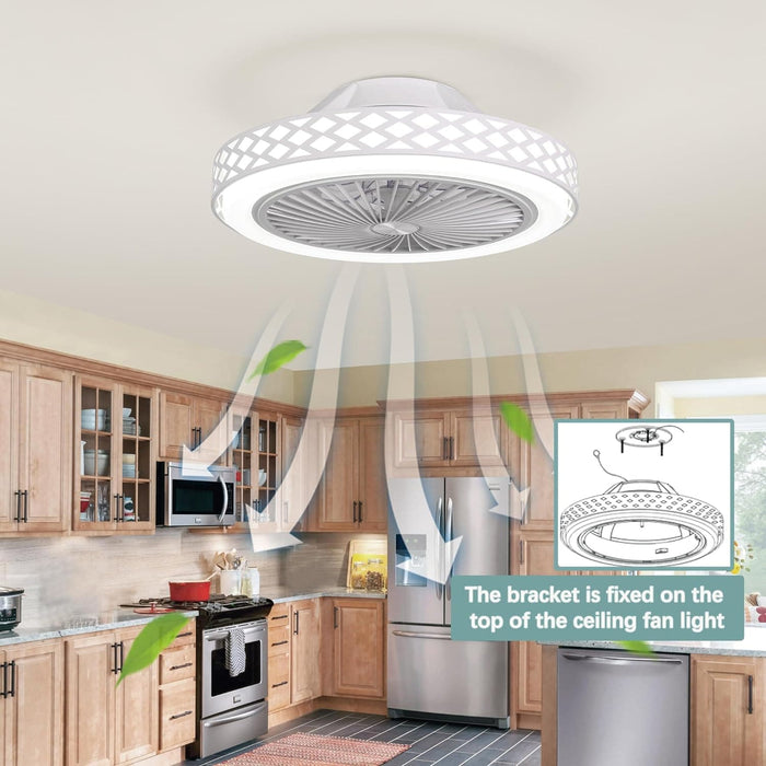 19 in. Modern Flush Mount Ceiling Fan with Light and Remote, Dimmable Low Profile Enclosed Ceiling Fan, Bladeless Ceiling Fan for Living Room-6-ErisView