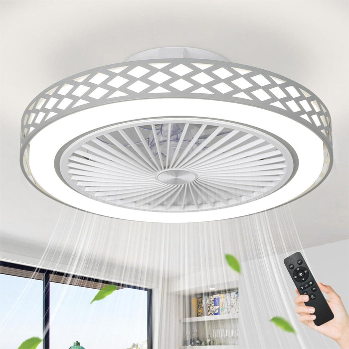 19 in. Modern Flush Mount Ceiling Fan with Light and Remote, Dimmable Low Profile Enclosed Ceiling Fan, Bladeless Ceiling Fan for Living Room-1-ErisView