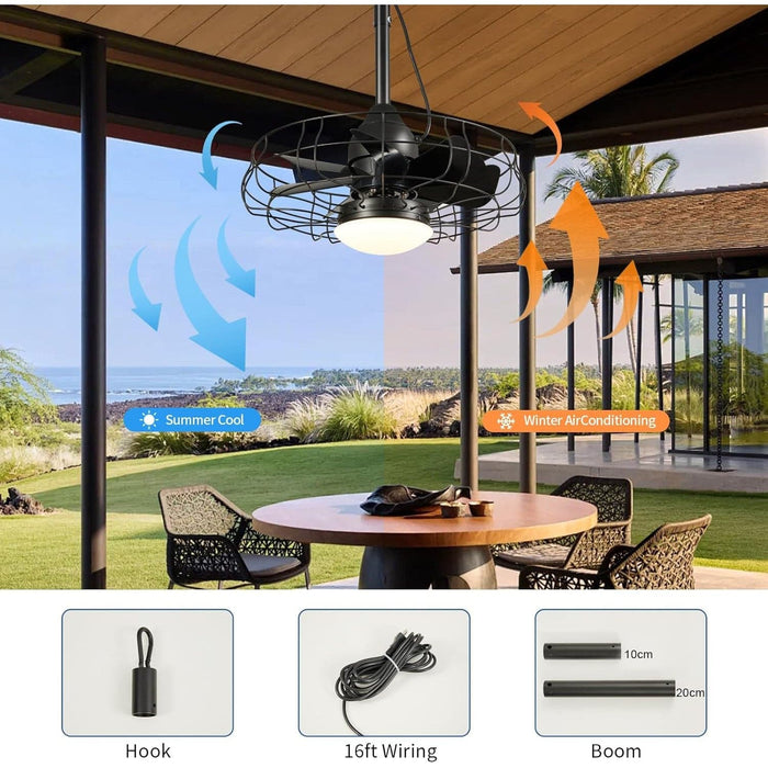 19 in. Vintage Waterproof Outdoor Fans for Pergola, Caged Enclosed Ceiling Fan with Lights, Wet Rated Outdoor Ceiling Fans with Remote for Gazebo Patio-4-ErisView