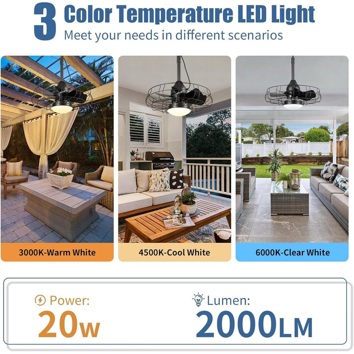 19 in. Vintage Waterproof Outdoor Fans for Pergola, Caged Enclosed Ceiling Fan with Lights, Wet Rated Outdoor Ceiling Fans with Remote for Gazebo Patio-6-ErisView