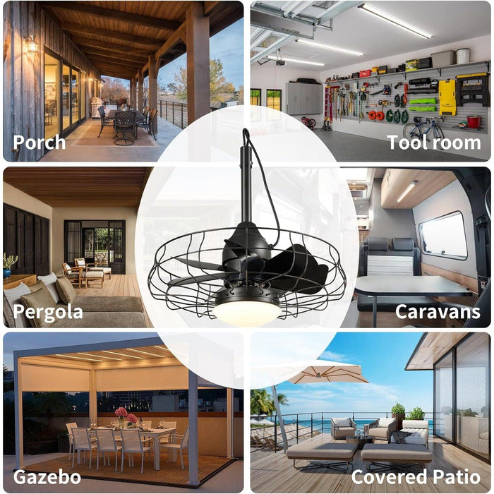 19 in. Vintage Waterproof Outdoor Fans for Pergola, Caged Enclosed Ceiling Fan with Lights, Wet Rated Outdoor Ceiling Fans with Remote for Gazebo Patio-7-ErisView
