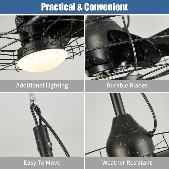19 in. Vintage Waterproof Outdoor Fans for Pergola, Caged Enclosed Ceiling Fan with Lights, Wet Rated Outdoor Ceiling Fans with Remote for Gazebo Patio-8-ErisView