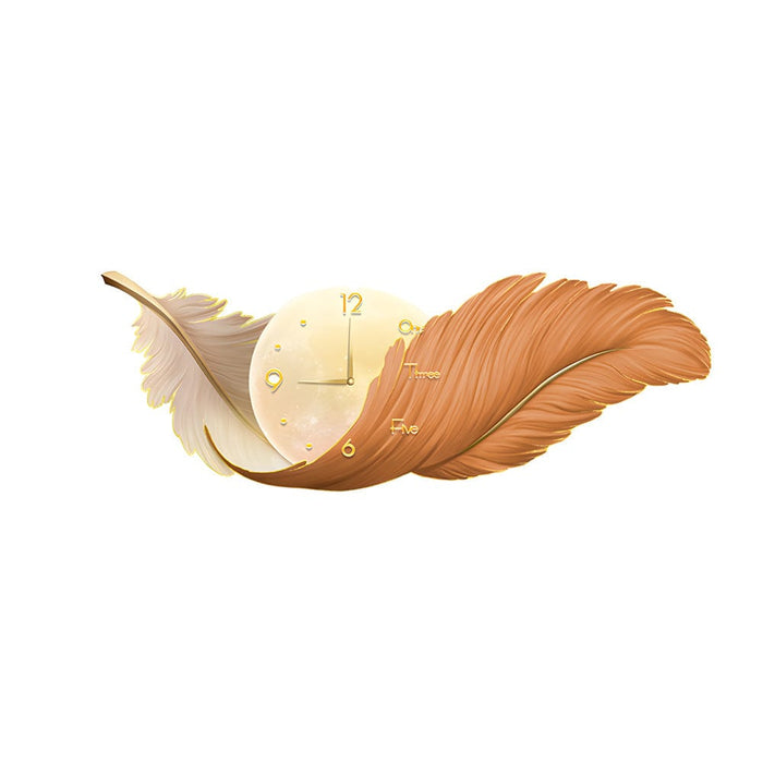 Feathers Decorative Painting with Clock USB Modern LED Wall Lamp Remote Control