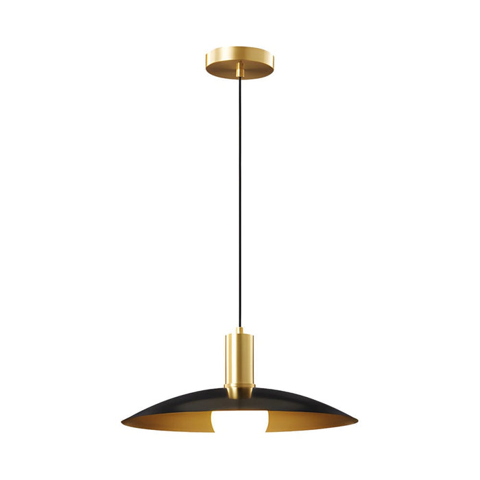 1-Light Mid-Century Brass Flared Pendant Light with White Glass Shade