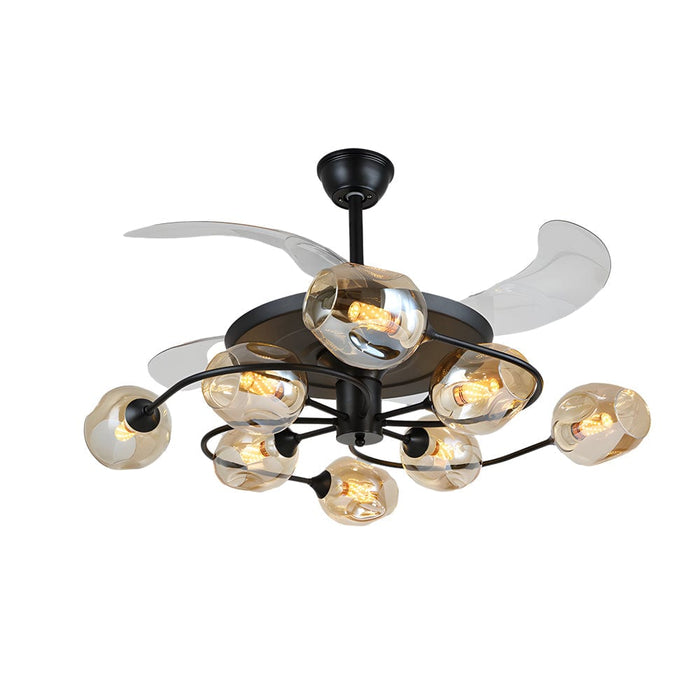 41-in 4 Blades Ceiling Fan Lights with 6/8-Light Glass Shades. Remote Control