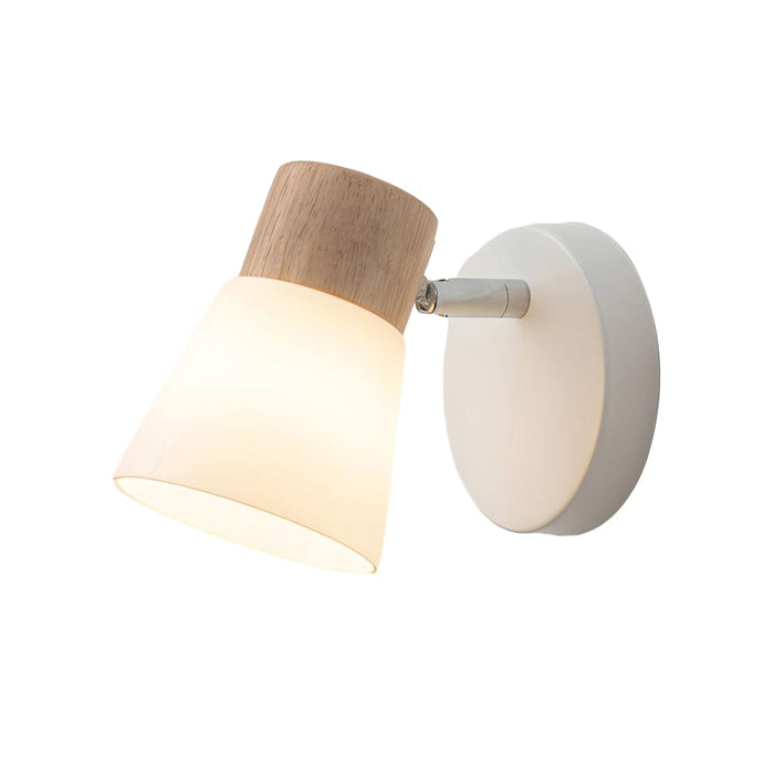 Wood Glass Cone Rotatable Light Wall Sconce. White