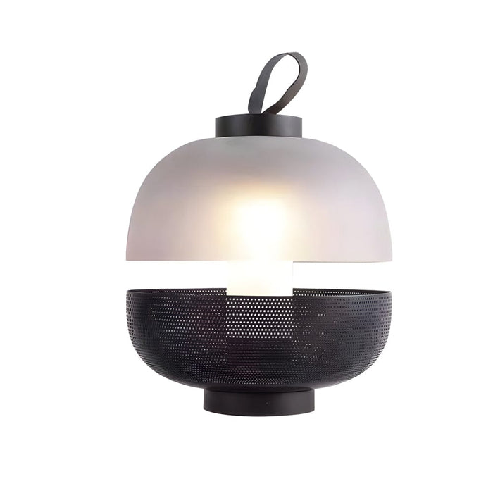 Iron Half Cover Frosted Glass Black Mesh Table Lamp Semicircular LED Bedroom Desk Light