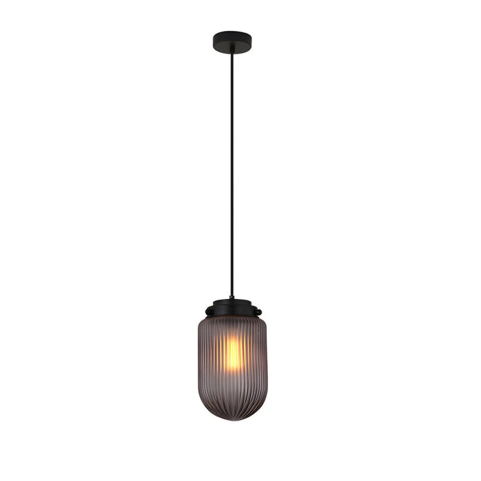 Modern Pinecone Shape Ribbed Glass Shade 1-Light Pendant in Smoke Gray