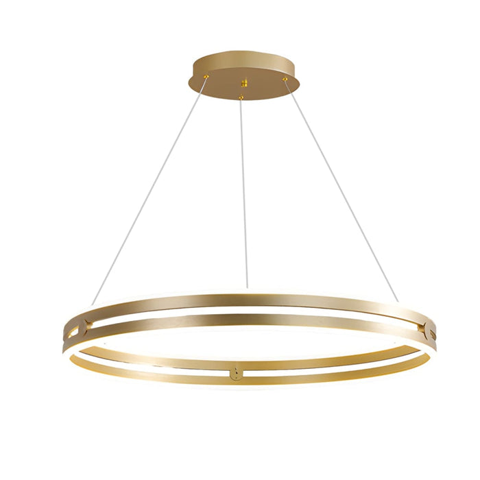 23.6-in Double Wheel Chandelier Modern LED Pendant Light. Black/Gold/Brown