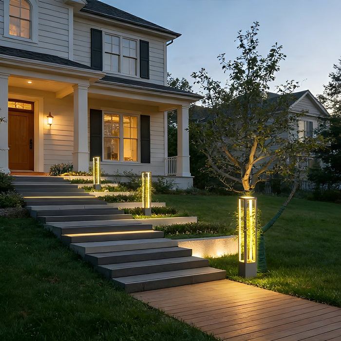 Solar/Hardwired Outdoor LED Pillar Light, IP65 Waterproof, Modern Garden Path Lighting, Hollow Planter Design