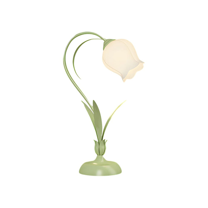 Pastoral Ins White Flowers 3 Step Dimming Green Rustic Style Table Lamp
