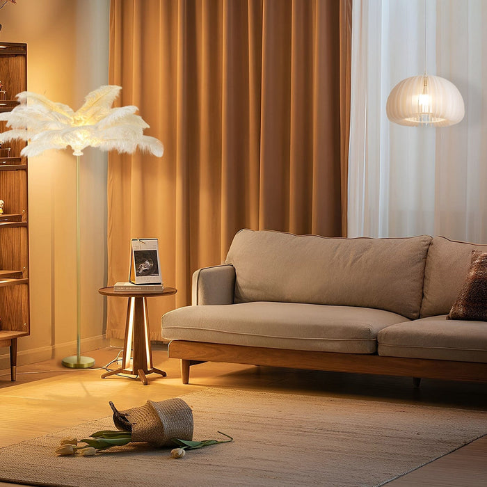 30 Inches Iron Palm Tree Shaped Ostrich Feather Floor Lamp Vertical Lamp