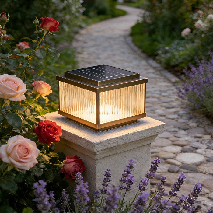 Solar Waterproof Square Vintage Copper LED Outdoor Post Light - Dusk to Dawn / Garden, Patio, Fence Lighting